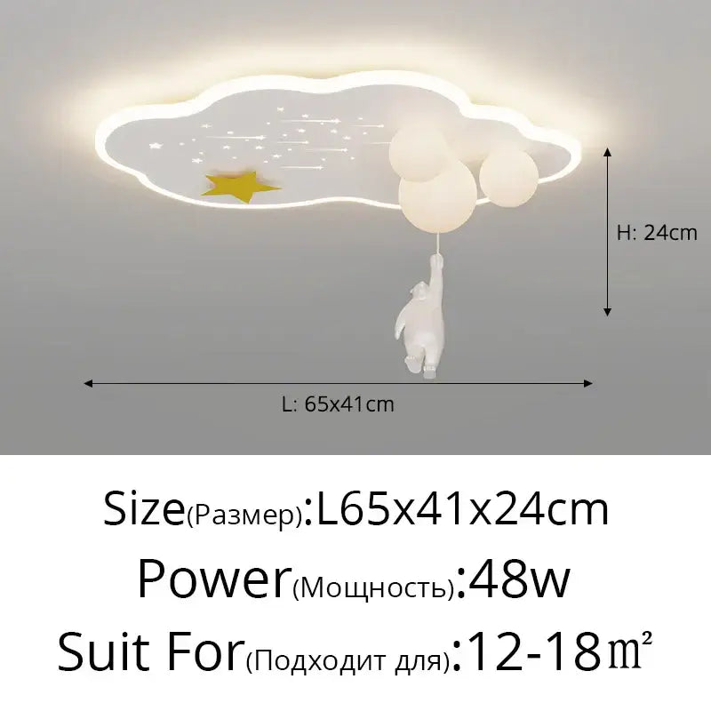 Decorbites cloud airplane chandelier white ceiling light with golden star balloons and polar bear for blue and white bedroom