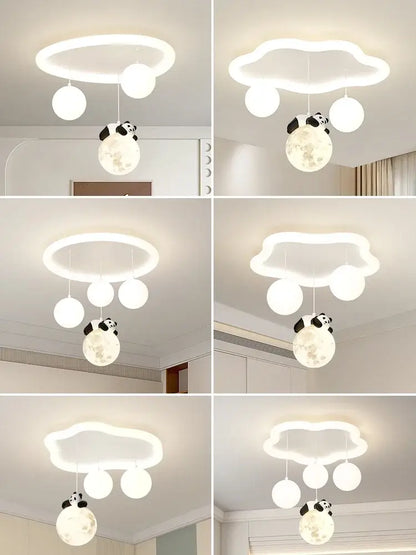 Decorbites cloud bubble ball panda moon ceiling light with cloud-shaped led ring and hanging bulbs for bedroom decor