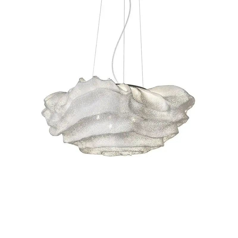 A decorbites cloud chandelier pendant light with a textured cream glass shade and thin metallic suspension cords