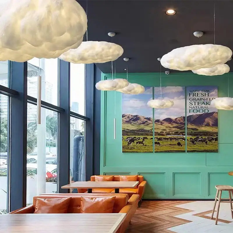 White cloud-shaped silk cotton pendant lights hanging ceiling decorbites cloud chandelier nursery lamp