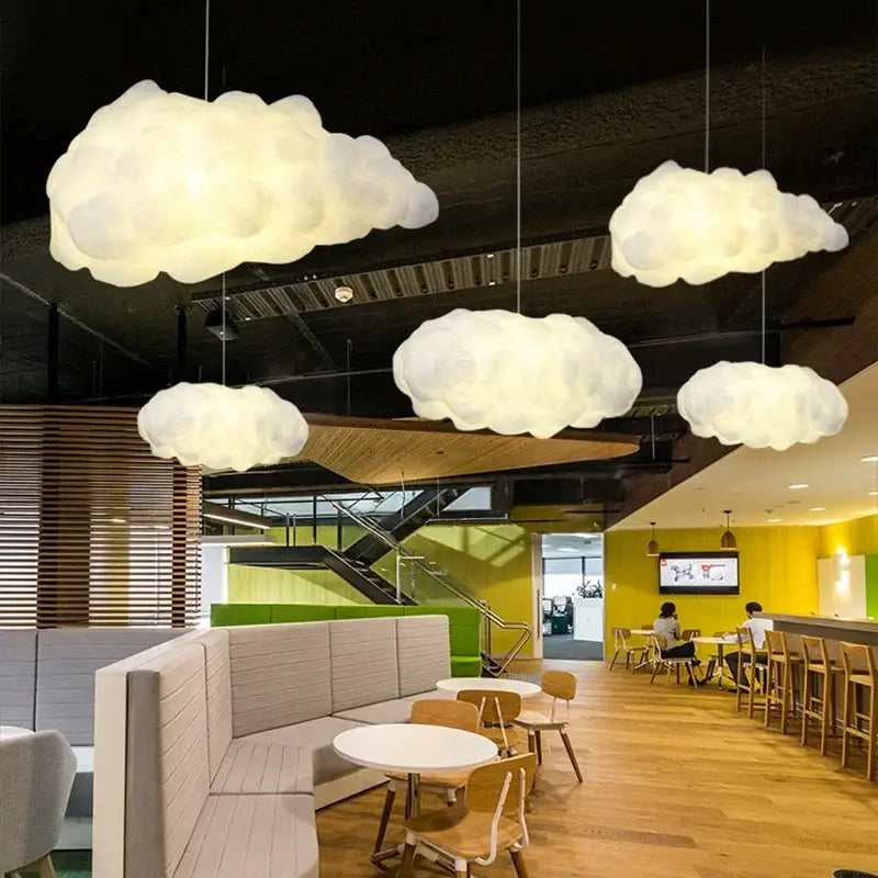 Soft glowing white cloud cotton pendant lights hanging from ceiling for living room by Decorbites pendant light
