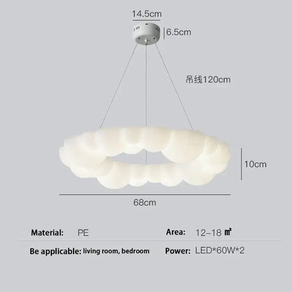 Decorbites cloud led scalloped white glass chandelier with frosted finish and 120cm chain for bedroom lighting