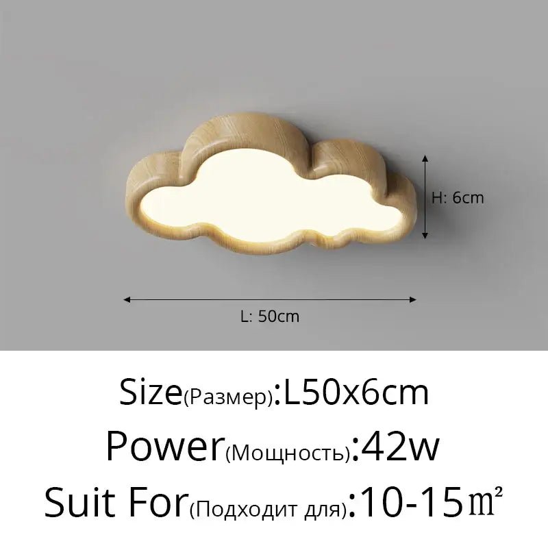 A warm softly glowing decorbites cloud led chandelier with natural wood finish and smooth contours for child room