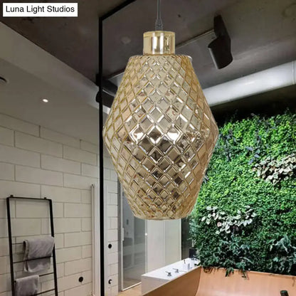 Decorbites colonial copper gold glass jar pendant light fixture with diamond-patterned glass and metallic top hanging light fixture
