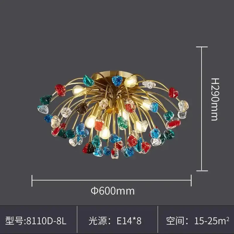 A decorbites colorful crystal chandelier with a golden frame and eight e14 bulbs for dining room pendant light