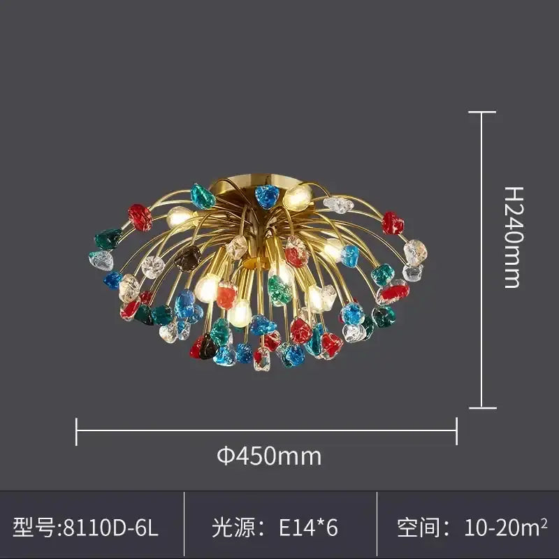 A vibrant gold-toned decorbites colorful crystal chandelier with red blue green beads for dining room pendant light