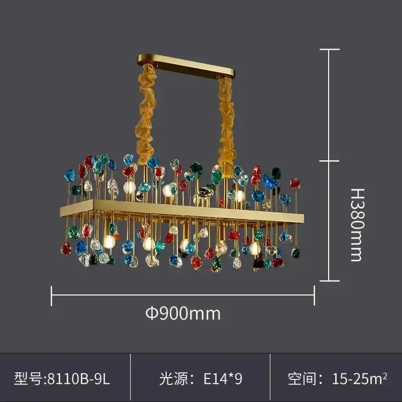 Gold-toned decorbites colorful crystal chandelier with faceted beads and twisted arms for dining room pendant light