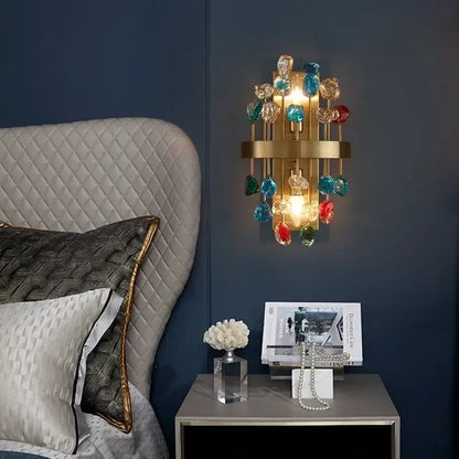 Gold-toned decorbites colorful crystal wall sconce with blue red and clear beads for dining room chandelier lighting