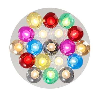 A decorbites colorful glass pendant light with vibrant multicolored translucent glass orbs for dining room use