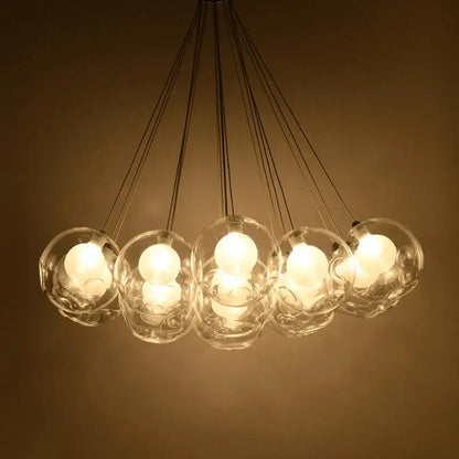 Modern pendant light decorbites colorful glass ball chandelier with warm bulbs suspended by thin black cords