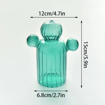 Decorbites™ colorful cactus glass vase in translucent teal with vertical ridges and rounded arms for home decor