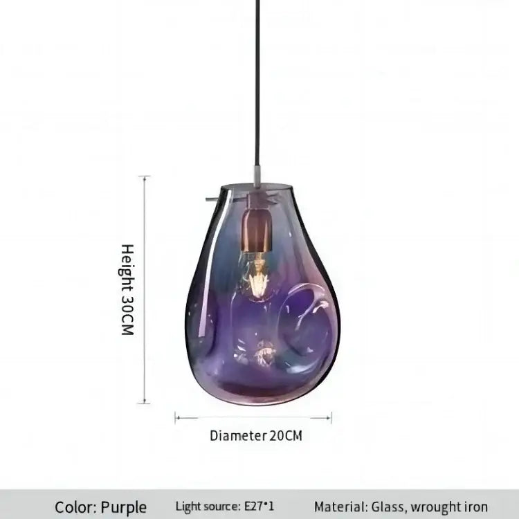 Decorbites colorful glass purple gradient pendant light with wrought iron fixture for dining room chandelier