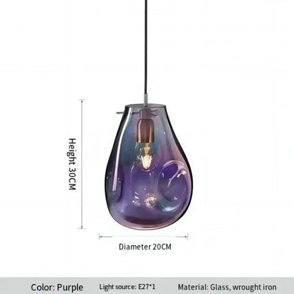 Decorbites colorful glass purple gradient pendant light with wrought iron fixture for dining room chandelier
