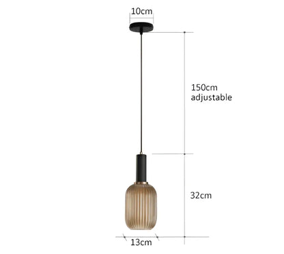 DecorBites™ colorful glass pendant lights with ribbed amber shade and black adjustable chain for retro style lighting