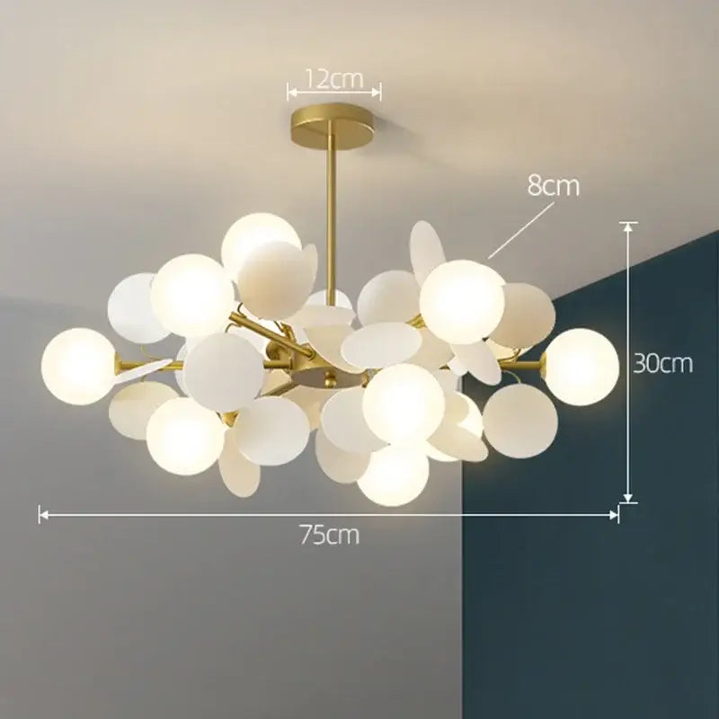 Gold-toned decorbites™ colorful led branch chandelier with frosted glass globe shades for living room and bedroom use