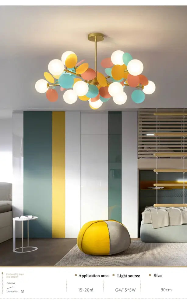 DecorBites™ colorful led branch chandelier with brass finish and multicolor glass bulbs for living room and bedroom