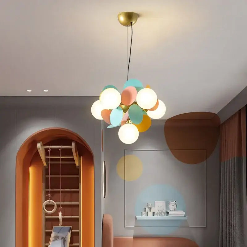 Pastel-colored spherical pendant light with brass fixture from decorbites colorful led branch chandelier for living room