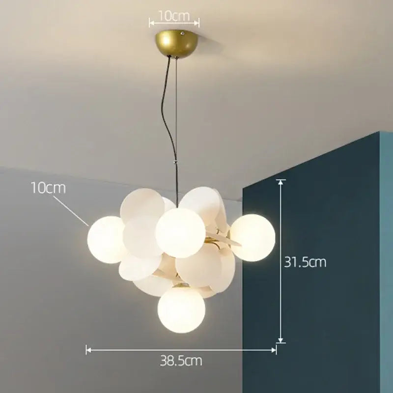 Modern brass-finished colorful led branch chandelier with frosted glass spheres for living room and bedroom decor