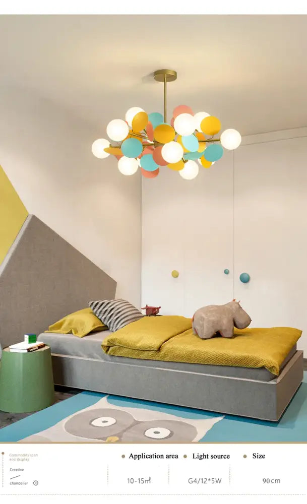 DecorBites™ colorful led branch chandelier with yellow blue and white spherical lights for living room or bedroom