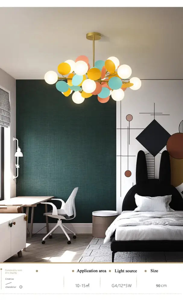 DecorBites™ colorful led branch chandelier with gold stem and pastel glass shades for living room and bedroom