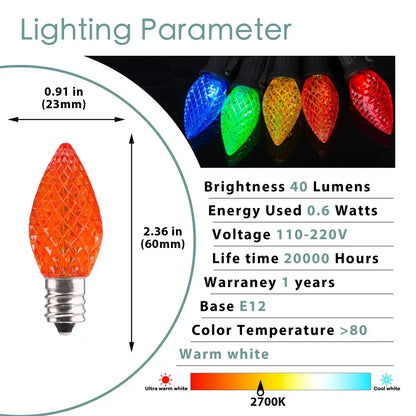 Orange faceted glass led bulb with e12 base from decorbites colorful led christmas outdoor light pack