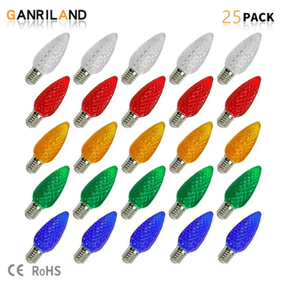 Ganriland 25-pack decorbites colorful led bulb faceted christmas outdoor lights in red orange green blue and clear frosted