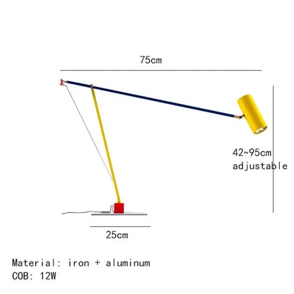 A decorbites colorful metal led adjustable floor lamp with a yellow head navy blue arm and red iron aluminum base