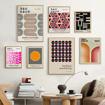 Set of six framed decorbites colorful mid century geometric canvas art posters with bold and muted tones