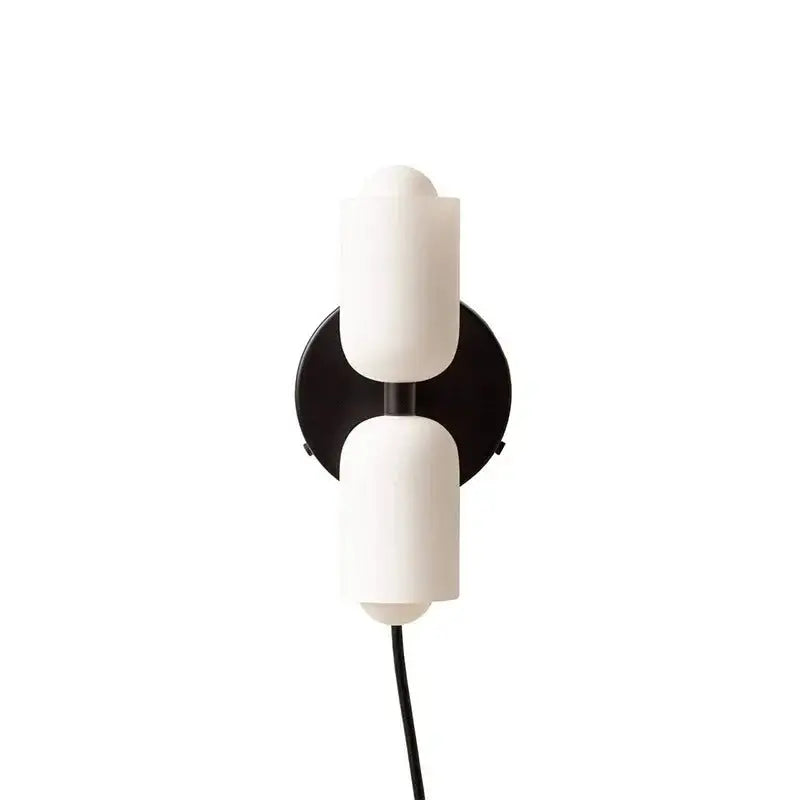 Decorbites™ colorful modern wall sconce with two off-white matte glass shades on a black circular base
