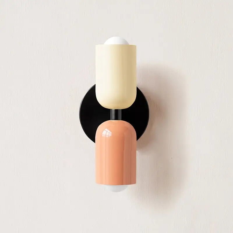 Decorbites™ colorful modern wall sconce with pastel ceramic shades and a black circular base featuring glass shades