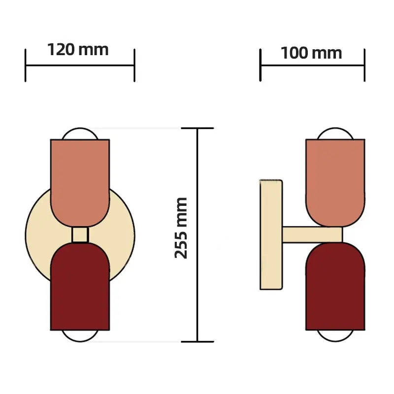 DecorBites™ colorful modern wall sconce with two glass shades in warm terracotta and deep burgundy geometric design
