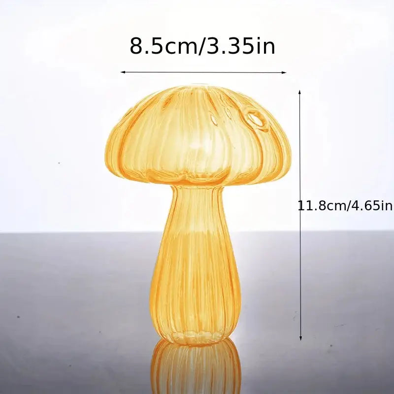 Translucent amber glass colorful mushroom vase with vertical ribbed texture and smooth rounded cap for nordic decor