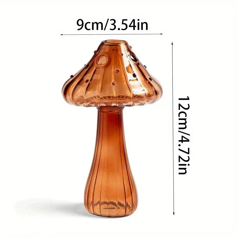 Amber-colored glass colorful mushroom vase with textured cap and stem for nordic style home decor by DecorBites