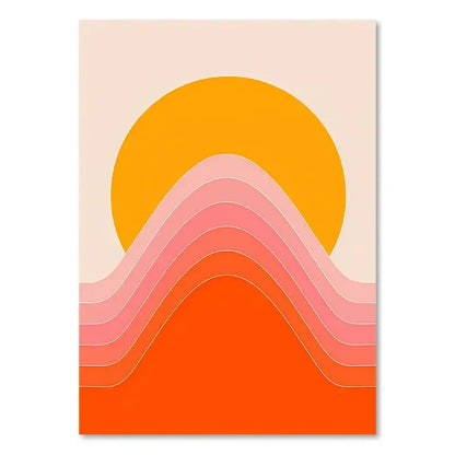 Decorbites™ colorful retro art prints canvas featuring a vibrant orange sun and wavy pink bands for boho living room