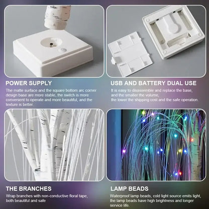 White plastic base with matte finish and integrated switch for usb or battery power in decorbites colorful willow tree light