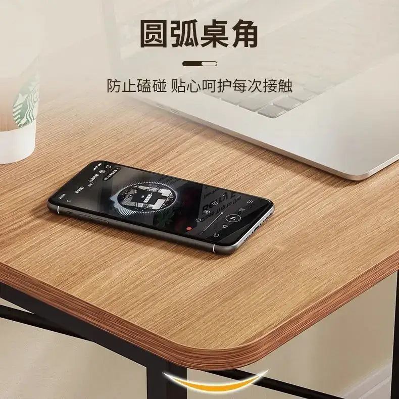 Decorbites compact foldable bedroom table with light wood-grain finish rounded edges and black metal frame