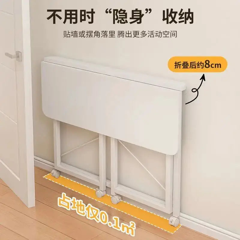 White decorbites compact foldable wall-mounted wood and black metal desk with wheels for bedroom use