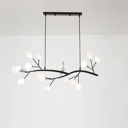 DecorBites™ black metal branch-style pendant light with frosted glass globes and white bird decoration 110v-120v