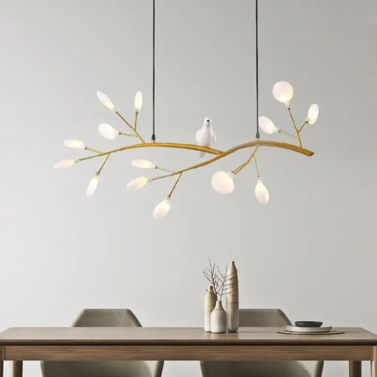 Decorbites™ contemporary gold-toned acrylic led pendant light with bird decoration and frosted glass bulbs for 220v-240v use