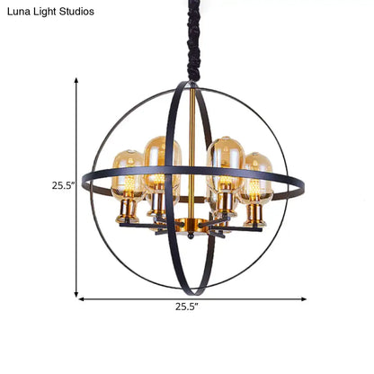 Decorbites contemporary pendant chandelier with amber glass bulbs and black brass orb frame 220v-240v 110v-120v