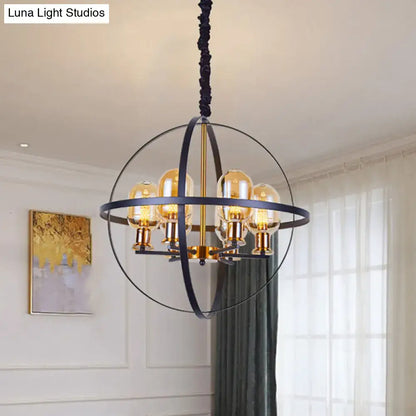 Decorbites™ contemporary amber glass pendant chandelier with orb frame design black gold 4/6-light 220v-240v 110v-120v