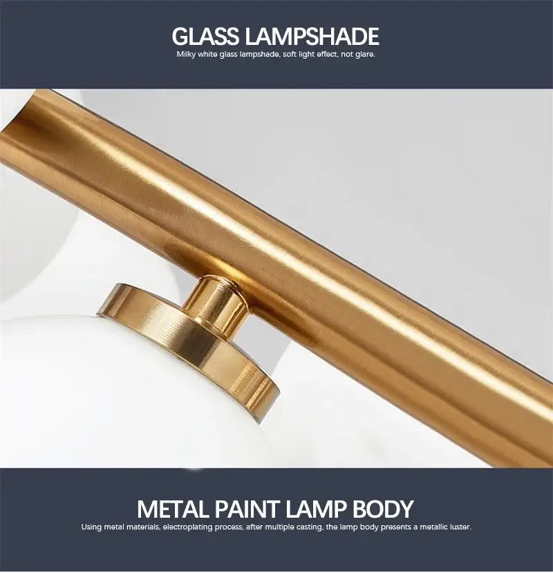DecorBites contemporary black and gold chandelier with milky white glass ball lampshade and brushed gold metal body