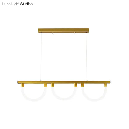 Decorbites™ contemporary island lamp with gold finish and three white acrylic semicircle shades for kitchen island lighting
