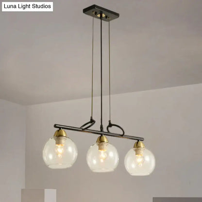Decorbites contemporary black hanging chandelier with clear prismatic glass and brass accents for dining hall lighting
