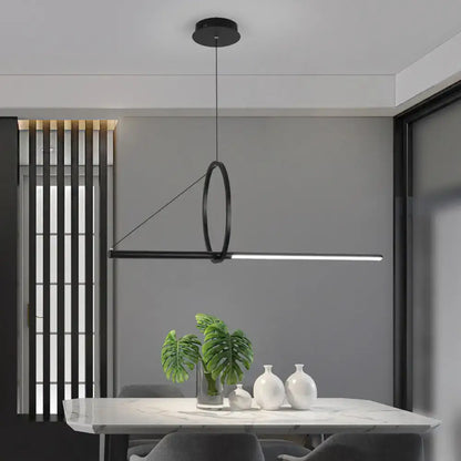 Modern black ceiling light decorbites™ with metal ring and linear led bar for dining room remote control compatible