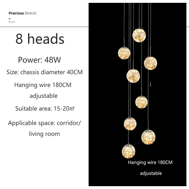 DecorBites modern spiral crystal ball chandelier with eight warm glowing bulbs for elegant dining room lighting