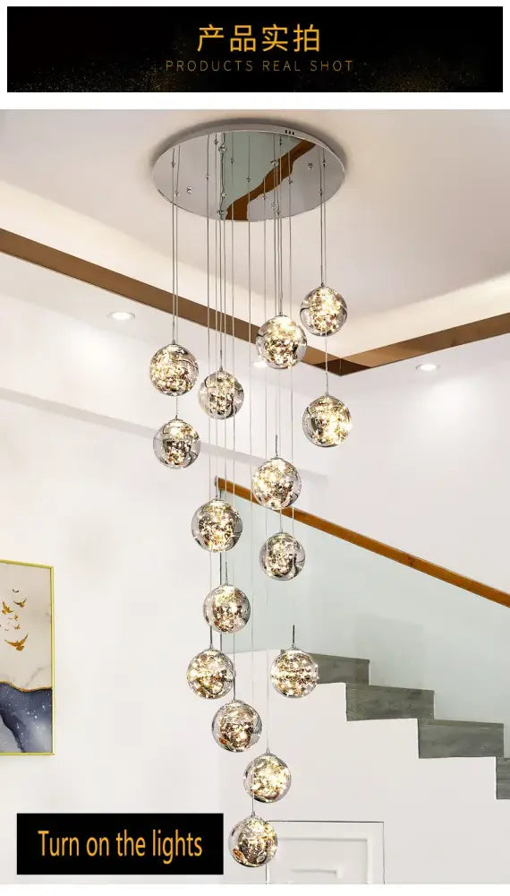 DecorBites™ contemporary crystal ball chandelier with modern spiral metallic glass orbs for dining room lighting