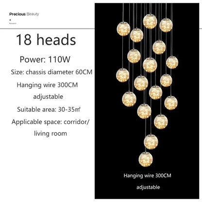 DecorBites™ contemporary crystal ball chandelier with 18 glass globes on adjustable wires perfect for modern spiral dining room