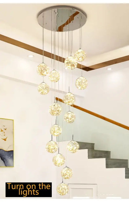Decorbites™ contemporary crystal ball chandelier with modern spiral design featuring warm glowing glass orbs for dining room