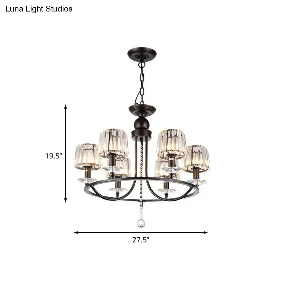 DecorBites™ contemporary crystal chandelier in dark bronze with six crystal glass shades and lights circle hanging design